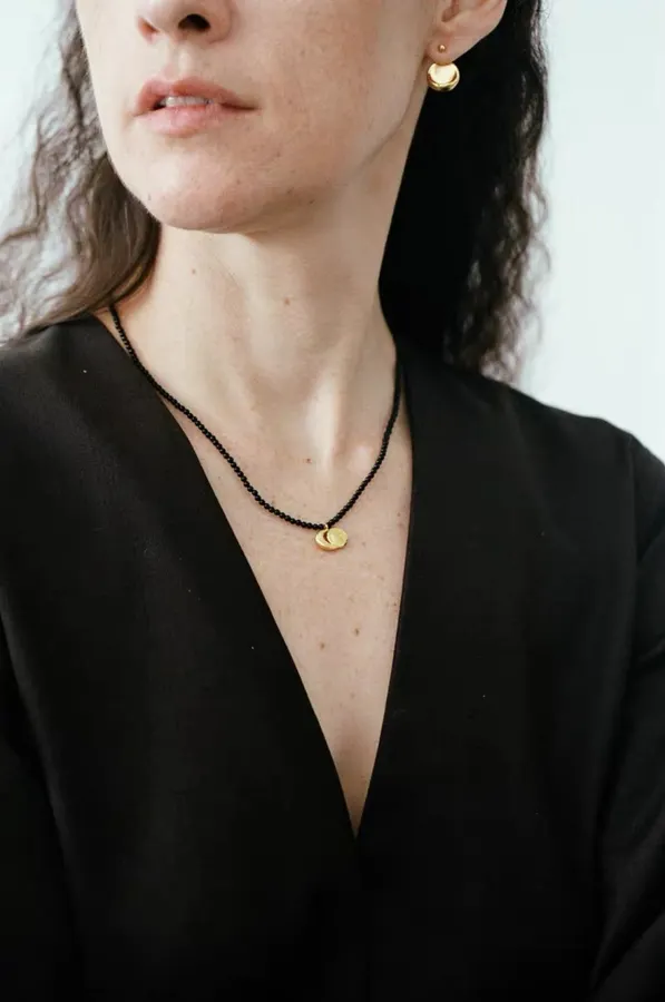Linked-Crescent Sterling Silver Necklace in Black and Gold, product view 04
