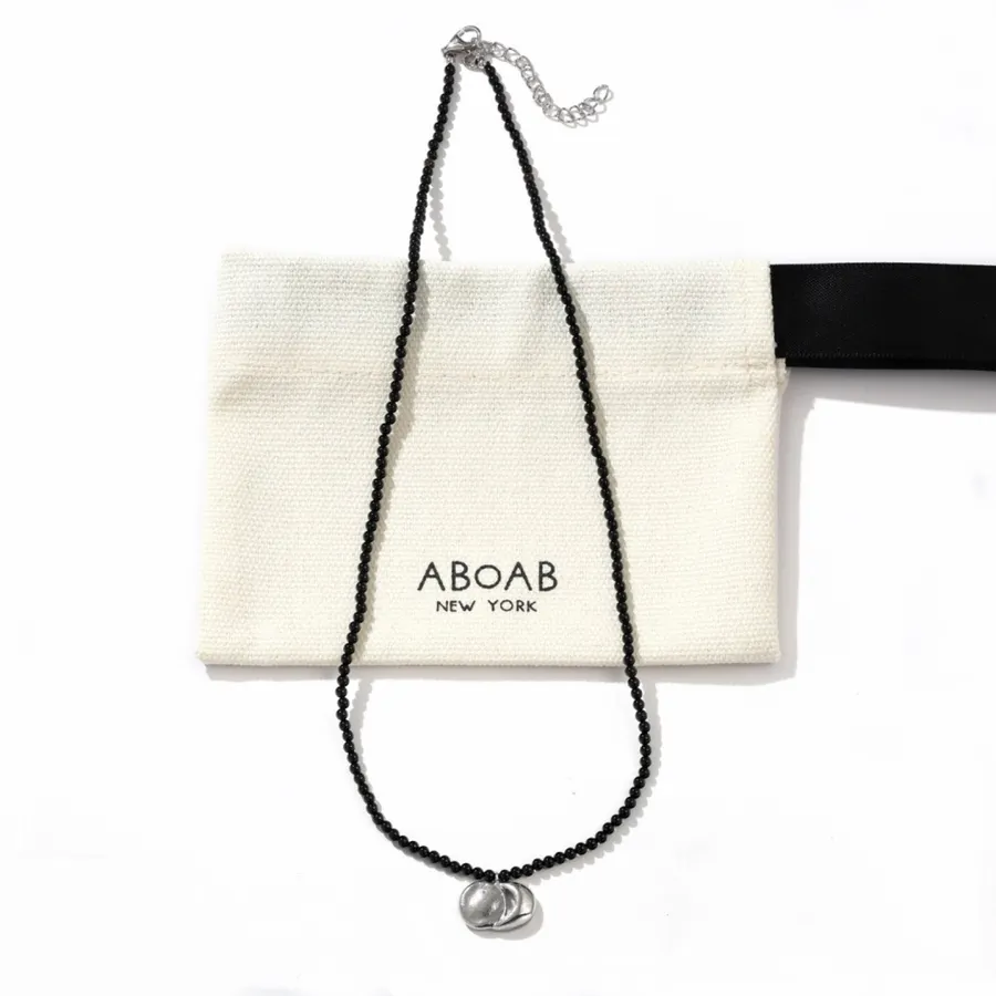 Linked-Crescent Sterling Silver Necklace in Black and Gold, product view 07