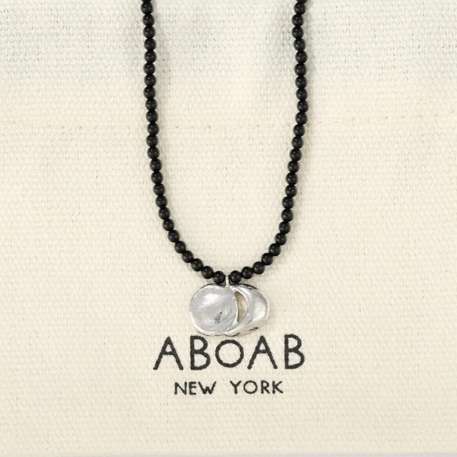 Linked-Crescent Sterling Silver Necklace in Black and Gold, product view 08
