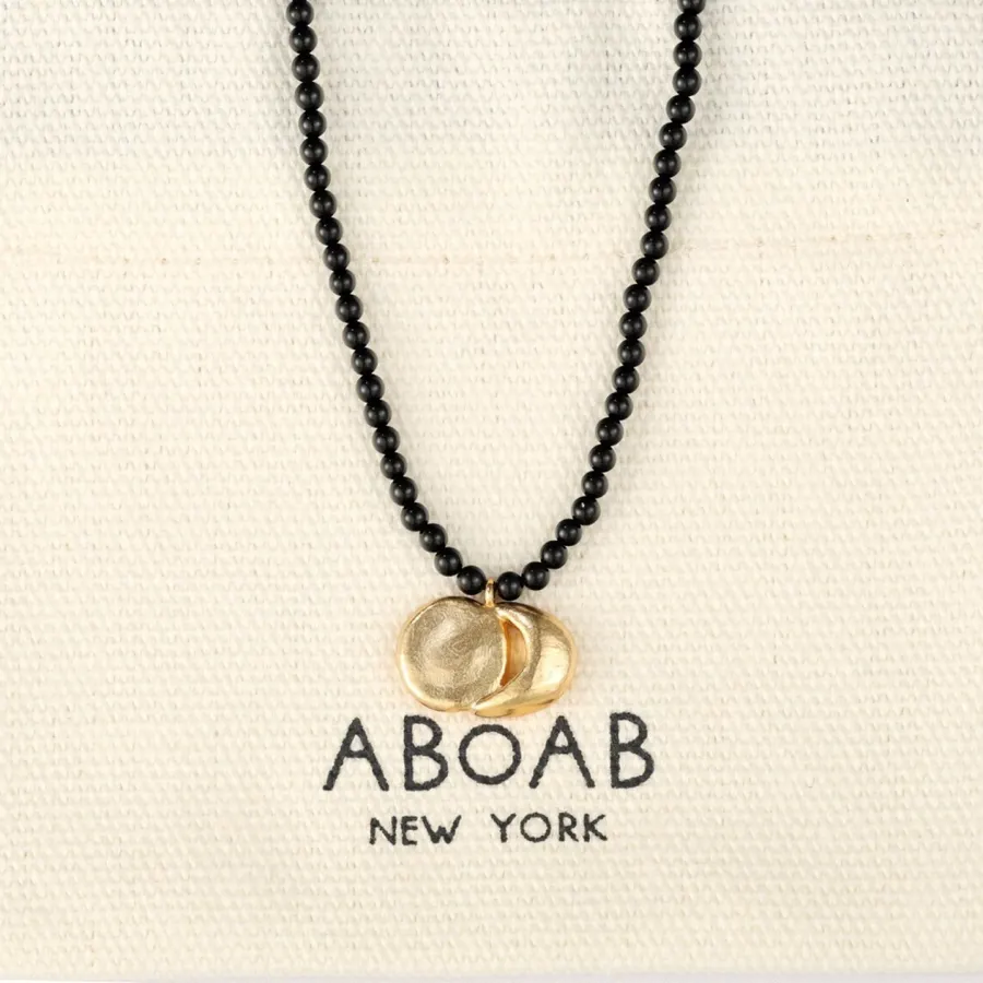 Linked-Crescent Sterling Silver Necklace in Black and Gold, product view 10