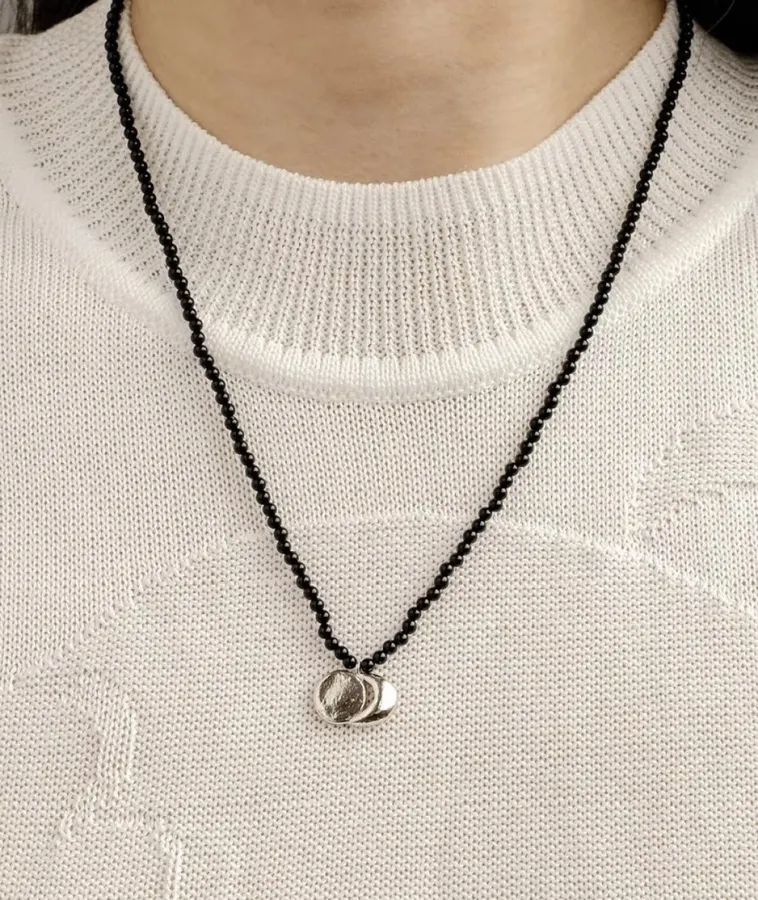 Linked-Crescent Sterling Silver Necklace in Black and Gold, product view 12