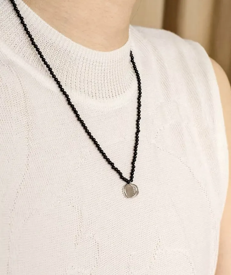 Linked-Crescent Sterling Silver Necklace in Black and Gold, product view 13