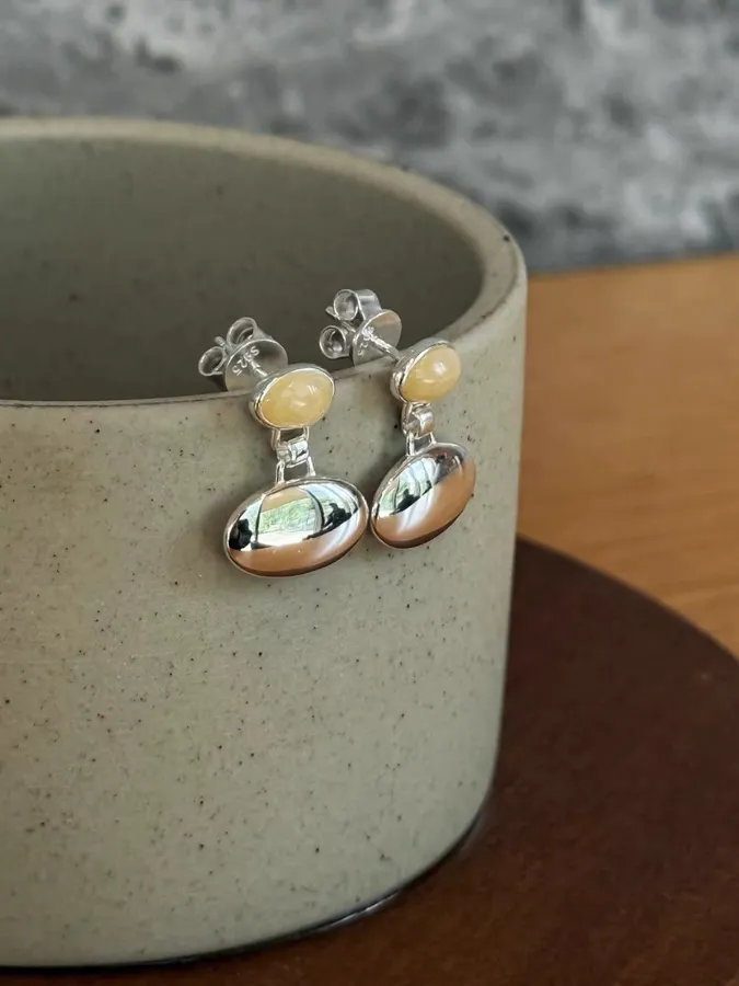 Silver Two-Tone Oval Drop Earrings in Gold and Silver, product view 02