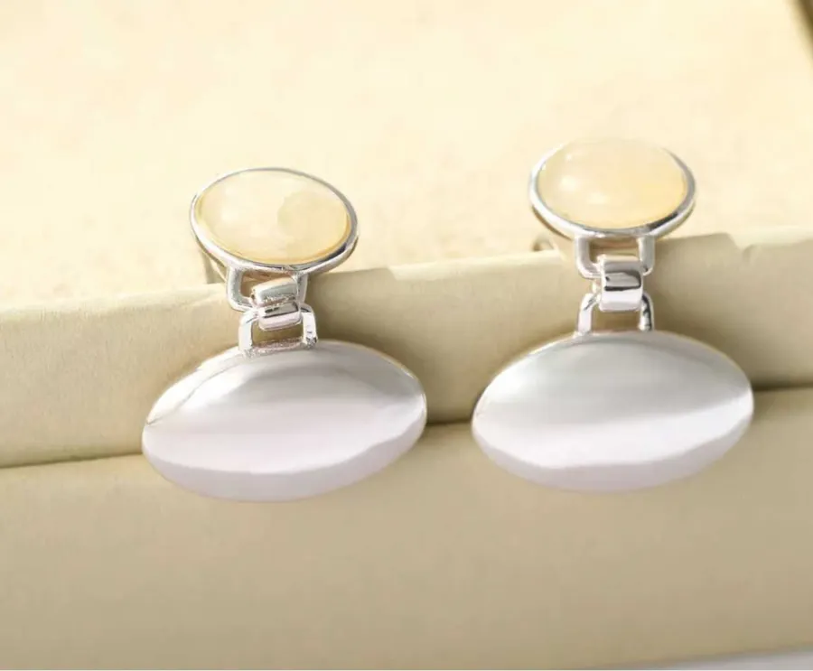 Silver Two-Tone Oval Drop Earrings in Gold and Silver, product view 08