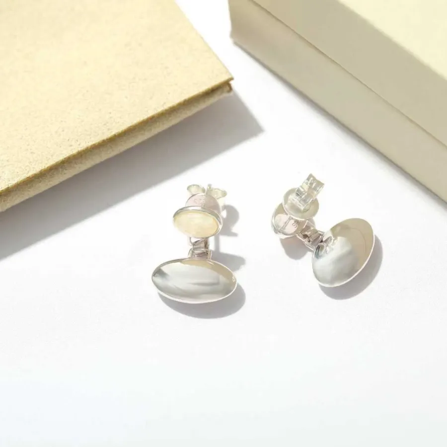 Silver Two-Tone Oval Drop Earrings in Gold and Silver, product view 09