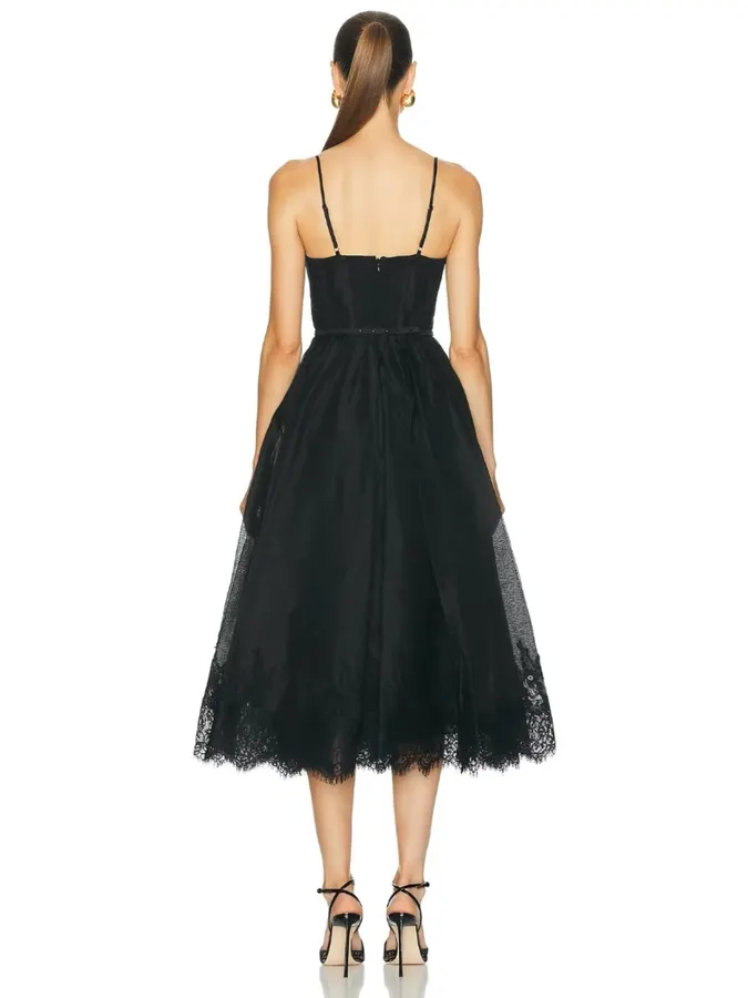 Black Lace-Panel High-Waist Dress in Black, product view 02