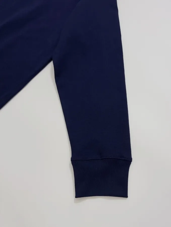 Navy Contrast-Collar Long-Sleeve Polo Sweatshirt in Navy, product view 05