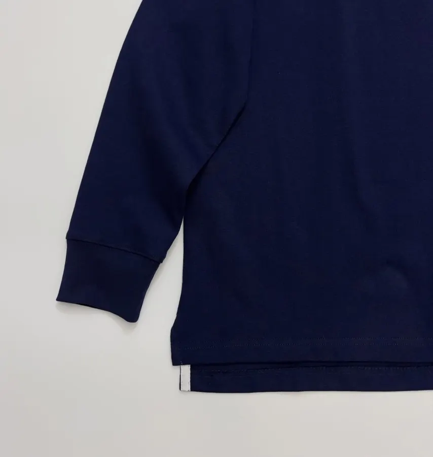 Navy Contrast-Collar Long-Sleeve Polo Sweatshirt in Navy, product view 07