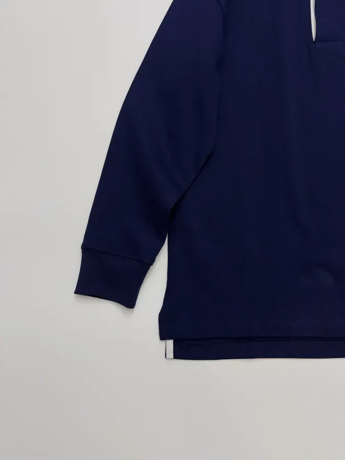 Navy Contrast-Collar Long-Sleeve Polo Sweatshirt in Navy, product view 08