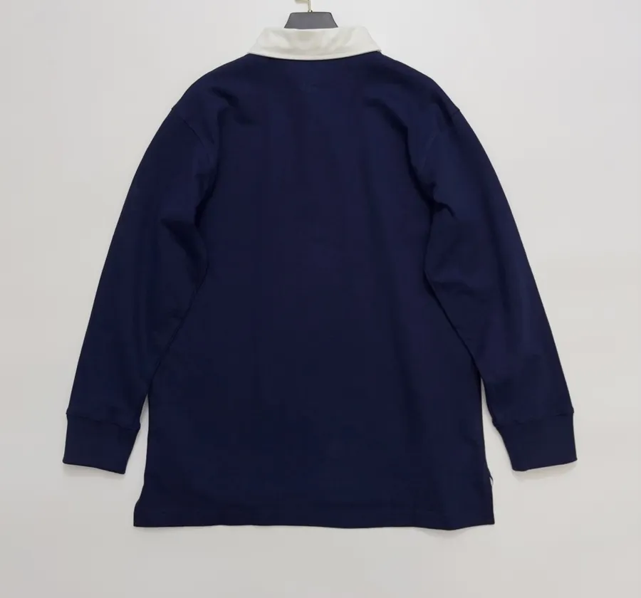 Navy Contrast-Collar Long-Sleeve Polo Sweatshirt in Navy, product view 12