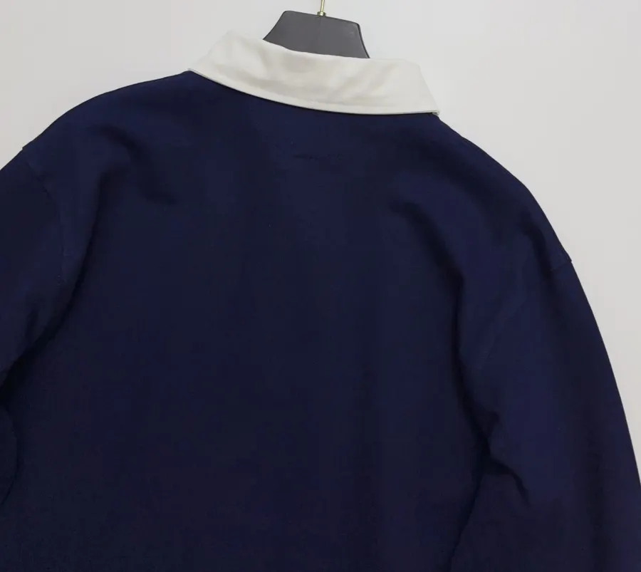 Navy Contrast-Collar Long-Sleeve Polo Sweatshirt in Navy, product view 13