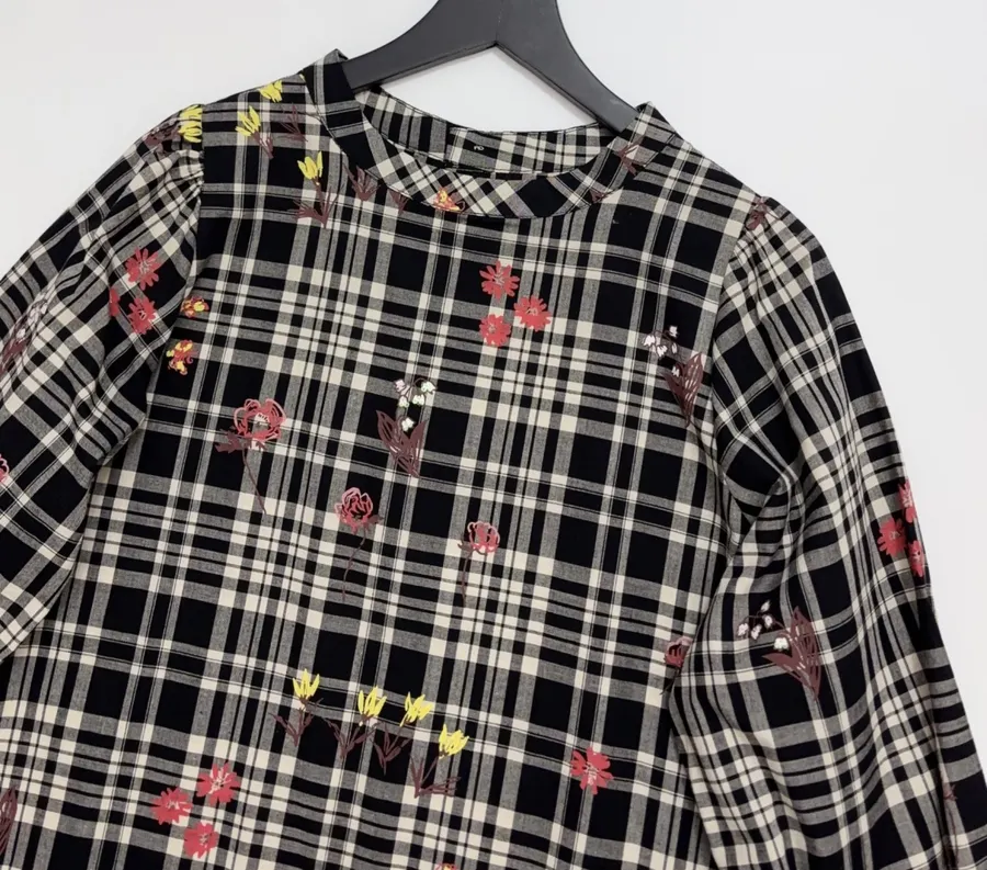 Cotton Maxi Dress in Black Plaid, product view 02