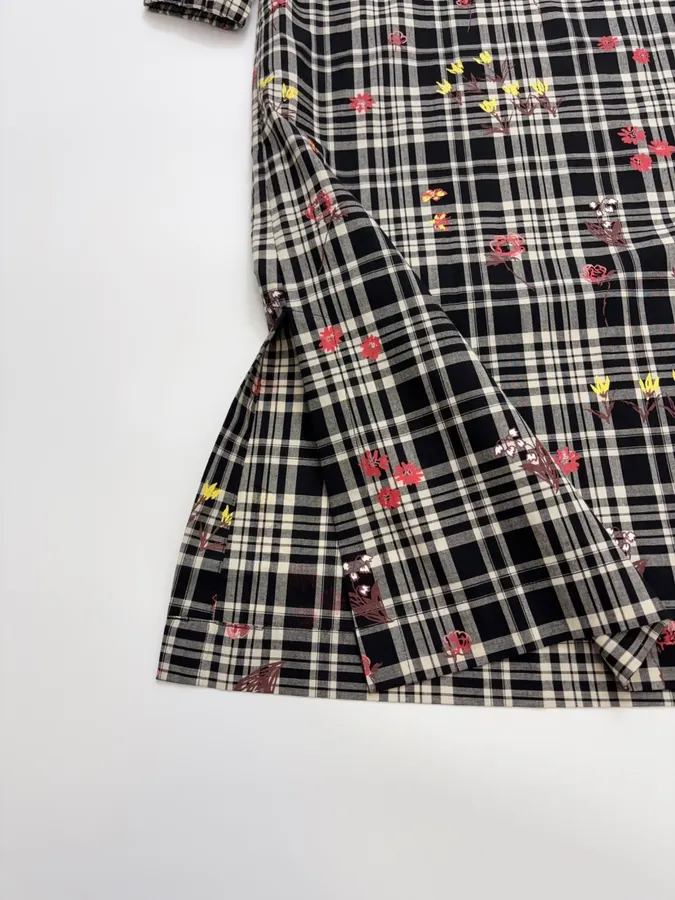 Cotton Maxi Dress in Black Plaid, product view 09