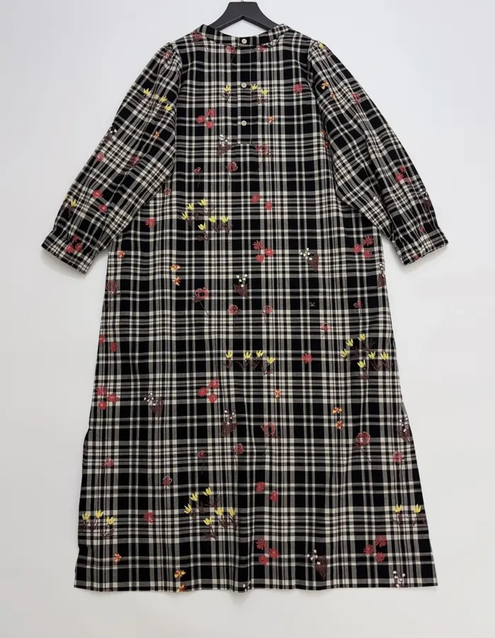 Cotton Maxi Dress in Black Plaid, product view 15