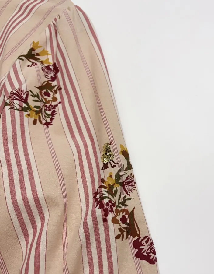 Cotton Relaxed Babydoll Shirt in Beige and Pink, product view 04