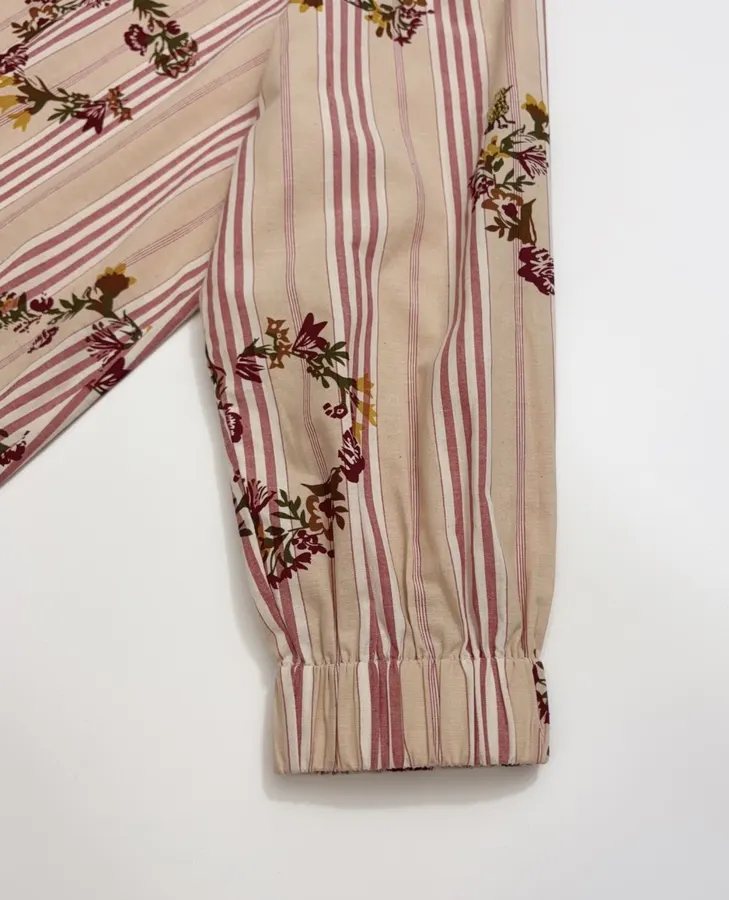 Cotton Relaxed Babydoll Shirt in Beige and Pink, product view 05