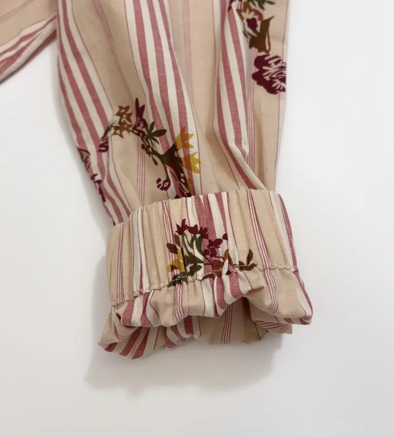 Cotton Relaxed Babydoll Shirt in Beige and Pink, product view 06