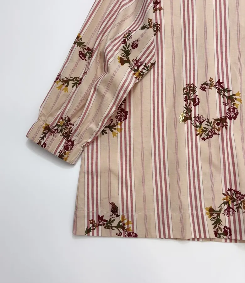 Cotton Relaxed Babydoll Shirt in Beige and Pink, product view 07