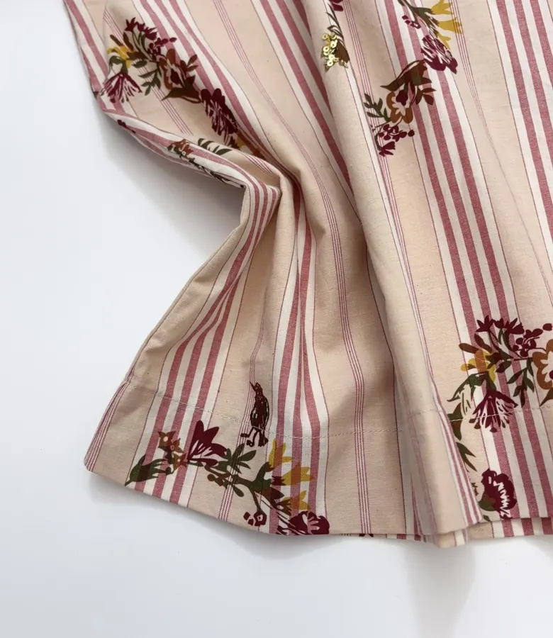 Cotton Relaxed Babydoll Shirt in Beige and Pink, product view 08