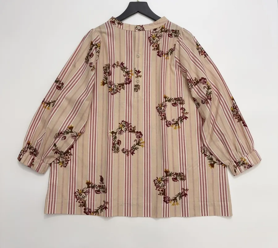 Cotton Relaxed Babydoll Shirt in Beige and Pink, product view 13