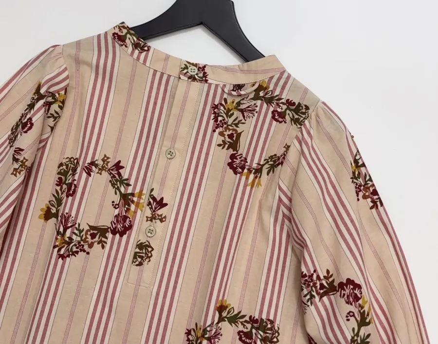Cotton Relaxed Babydoll Shirt in Beige and Pink, product view 14