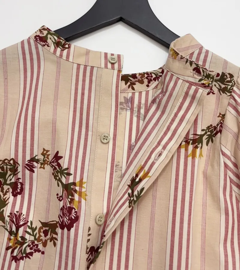 Cotton Relaxed Babydoll Shirt in Beige and Pink, product view 15