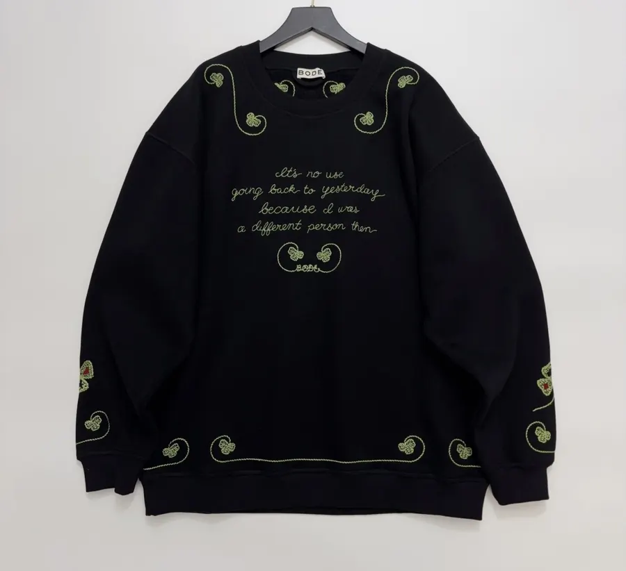 Green Embroidered Cotton Sweatshirt, Loose Lazy Top in Green, product view 01
