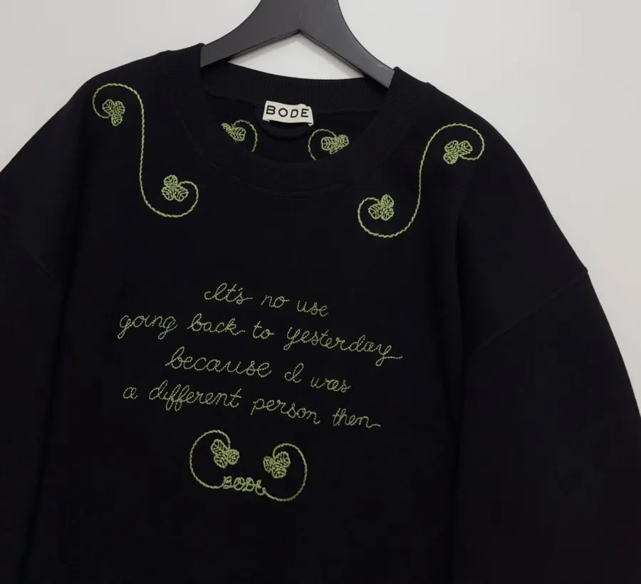 Green Embroidered Cotton Sweatshirt, Loose Lazy Top in Green, product view 02