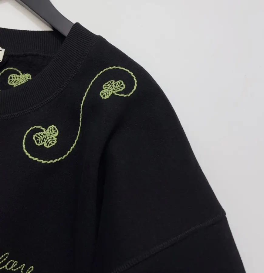 Green Embroidered Cotton Sweatshirt, Loose Lazy Top in Green, product view 03