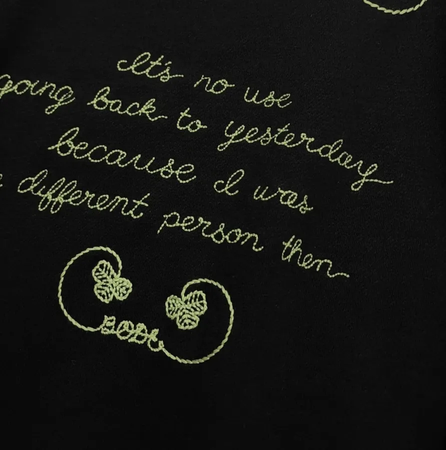 Green Embroidered Cotton Sweatshirt, Loose Lazy Top in Green, product view 04
