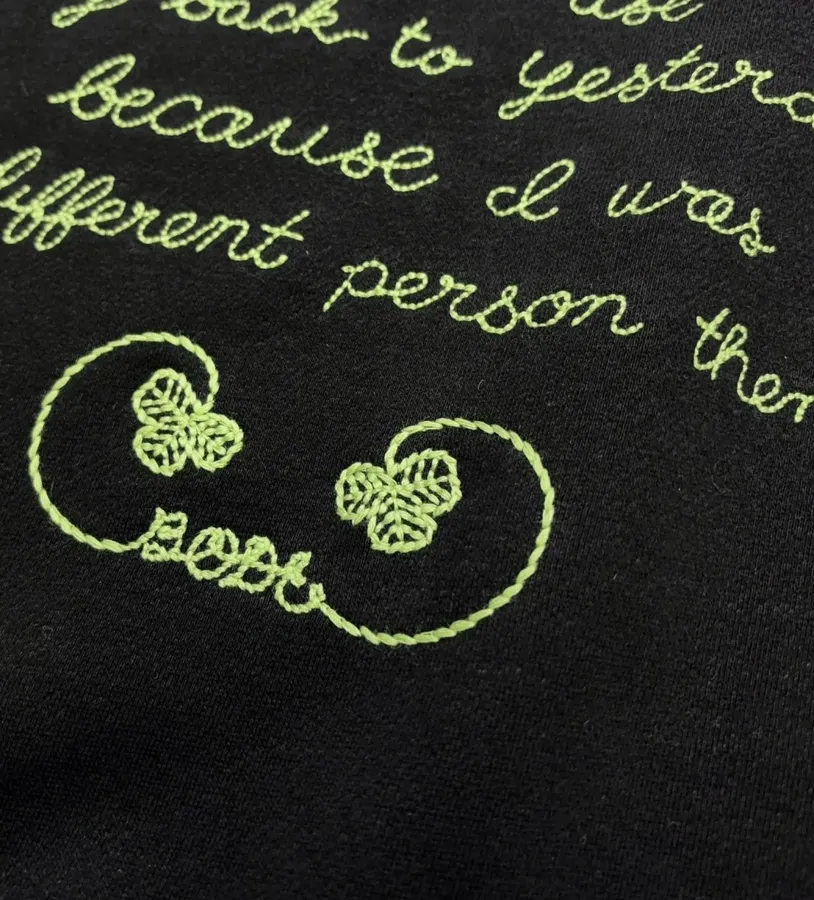 Green Embroidered Cotton Sweatshirt, Loose Lazy Top in Green, product view 05