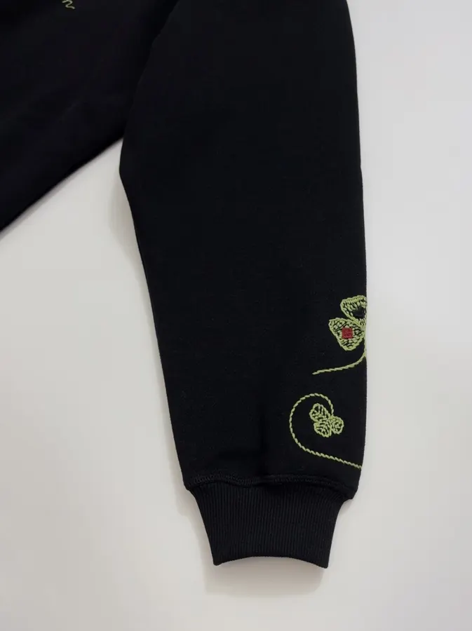Green Embroidered Cotton Sweatshirt, Loose Lazy Top in Green, product view 06