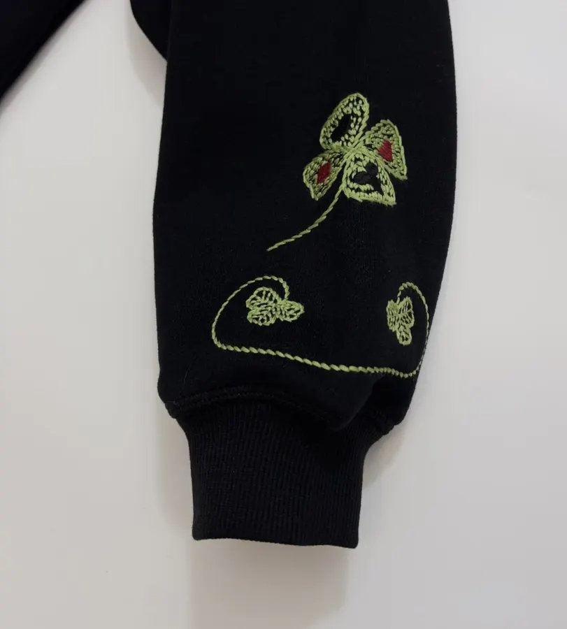 Green Embroidered Cotton Sweatshirt, Loose Lazy Top in Green, product view 07