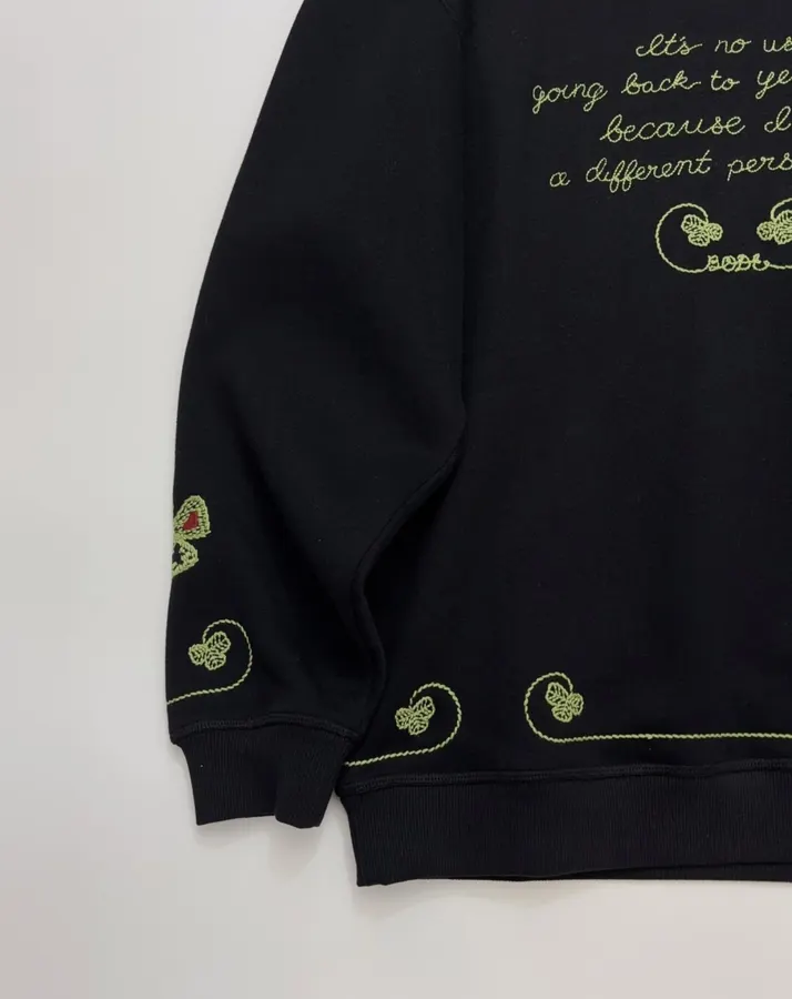 Green Embroidered Cotton Sweatshirt, Loose Lazy Top in Green, product view 09