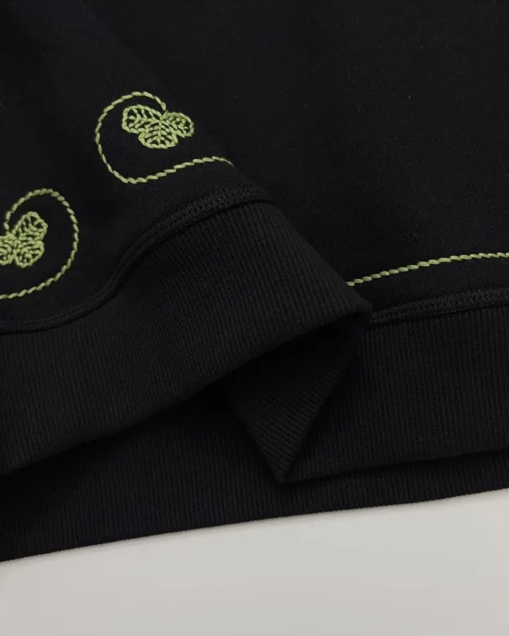 Green Embroidered Cotton Sweatshirt, Loose Lazy Top in Green, product view 10