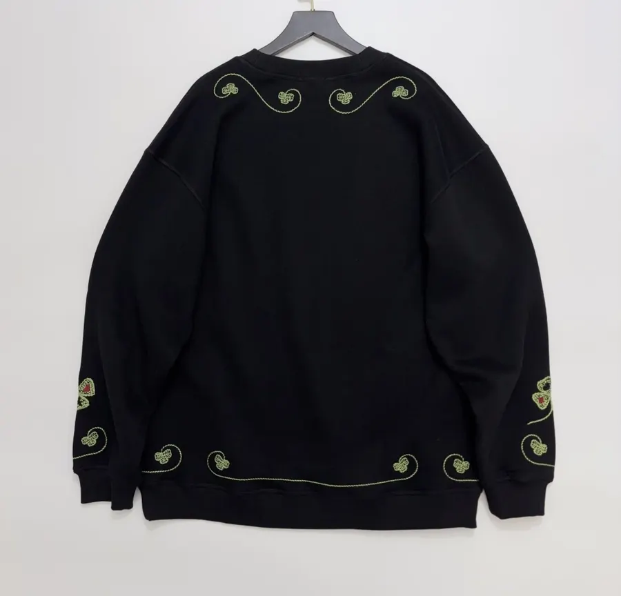 Green Embroidered Cotton Sweatshirt, Loose Lazy Top in Green, product view 12