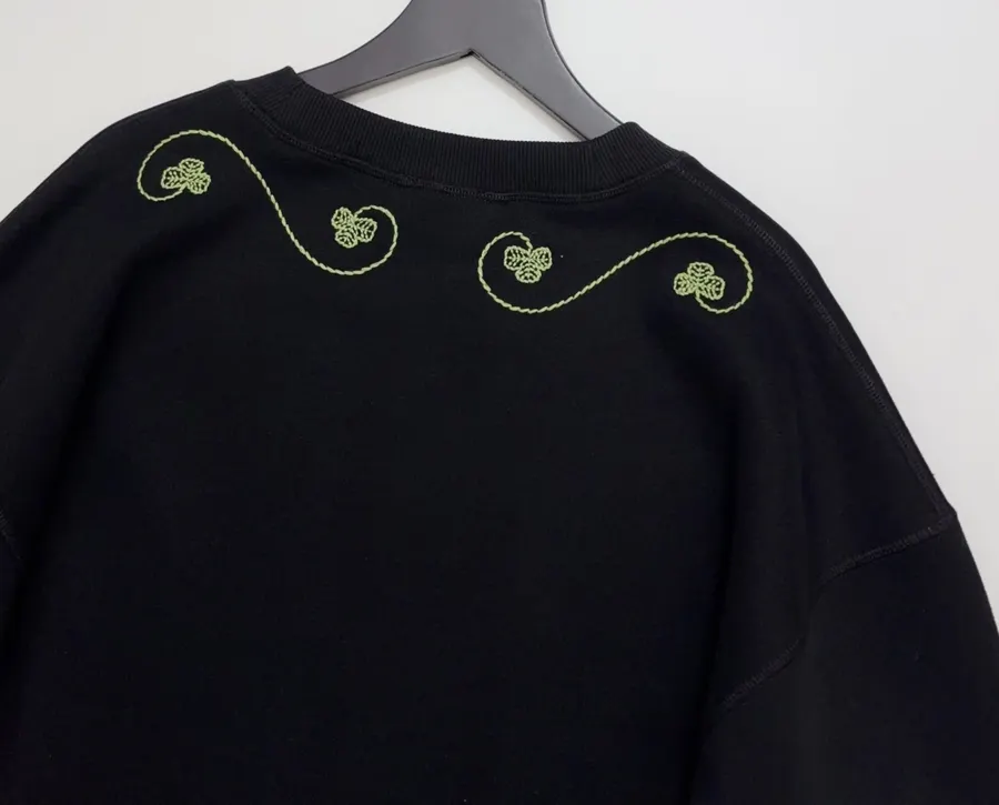 Green Embroidered Cotton Sweatshirt, Loose Lazy Top in Green, product view 13