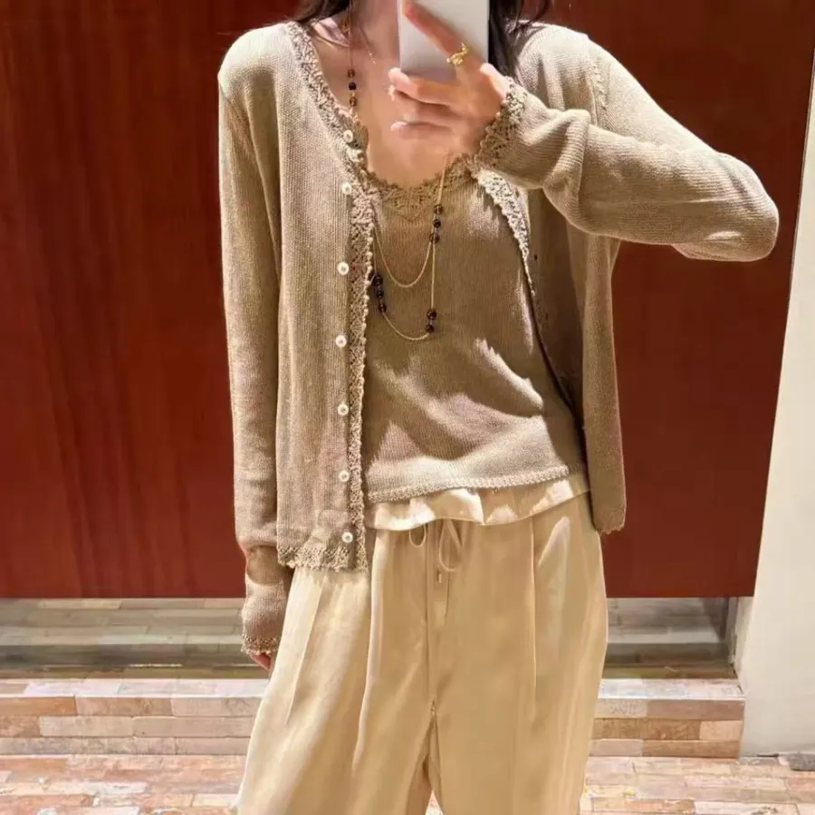 Cardigan + Knitted Sling in Taupe, product view 01