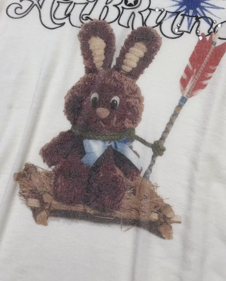 Retro Exquisite Printed Adventure Bunny Long-Sleeve T-Shirt in Off-White, product view 05