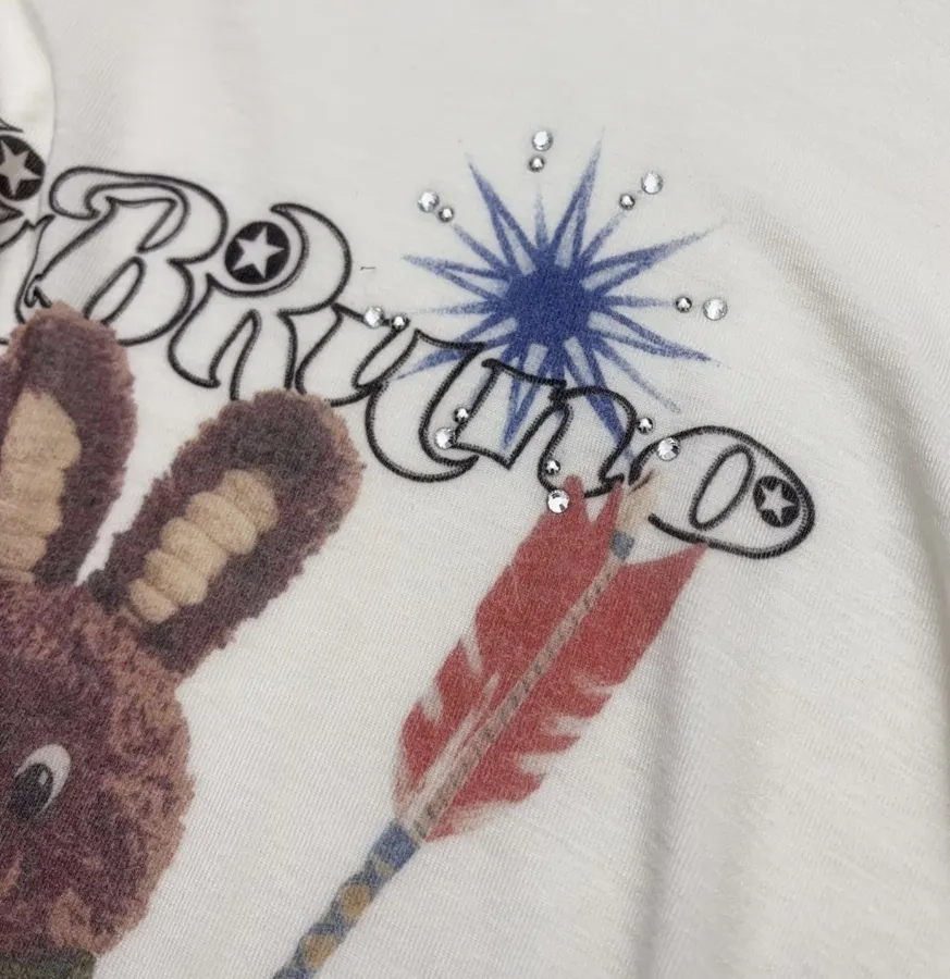Retro Exquisite Printed Adventure Bunny Long-Sleeve T-Shirt in Off-White, product view 07