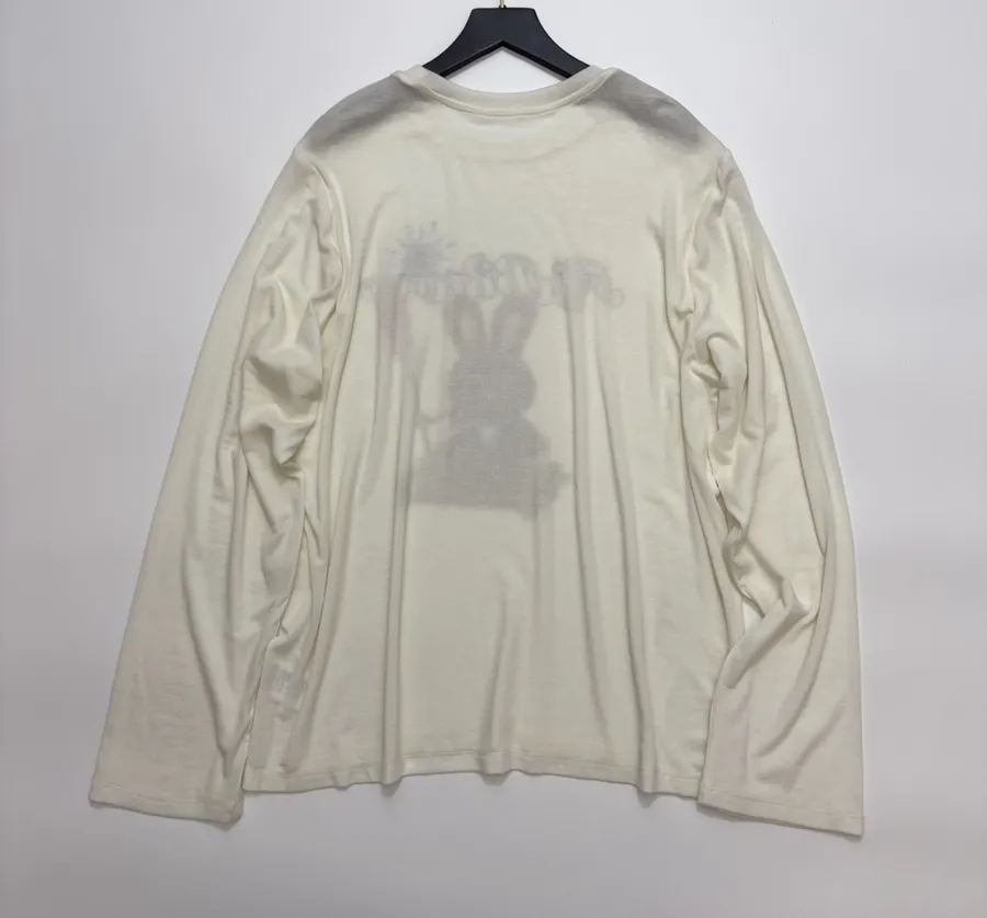 Retro Exquisite Printed Adventure Bunny Long-Sleeve T-Shirt in Off-White, product view 14
