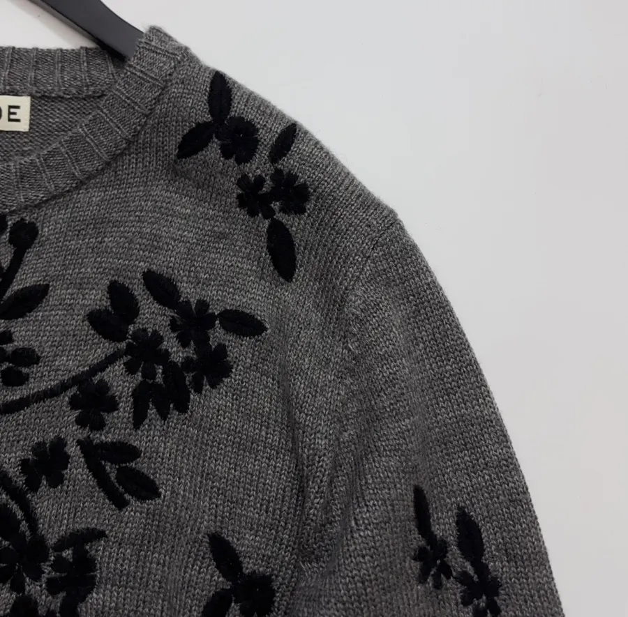 Niche Dark Floral Nostalgic Embroidered Button Cardigan Sweater in Gray and Black, product view 03