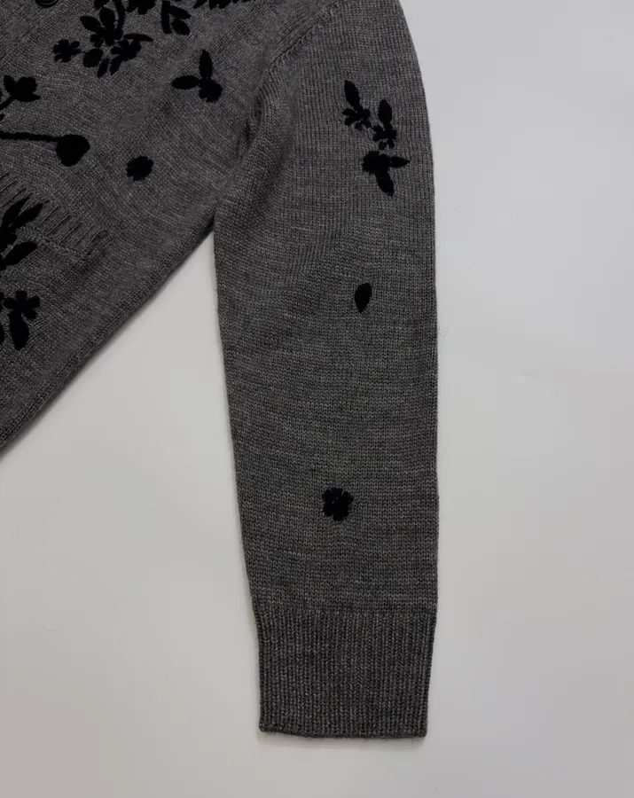 Niche Dark Floral Nostalgic Embroidered Button Cardigan Sweater in Gray and Black, product view 05