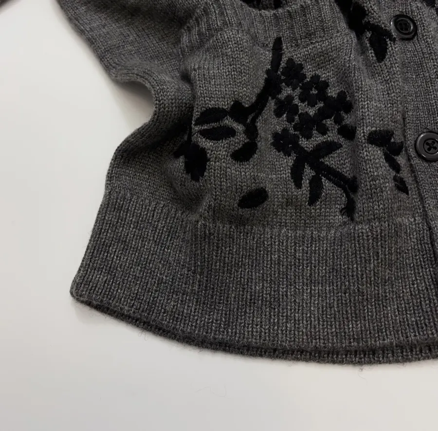 Niche Dark Floral Nostalgic Embroidered Button Cardigan Sweater in Gray and Black, product view 09
