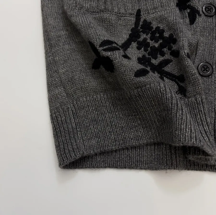 Niche Dark Floral Nostalgic Embroidered Button Cardigan Sweater in Gray and Black, product view 10
