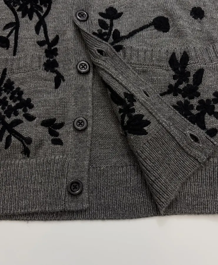 Niche Dark Floral Nostalgic Embroidered Button Cardigan Sweater in Gray and Black, product view 12