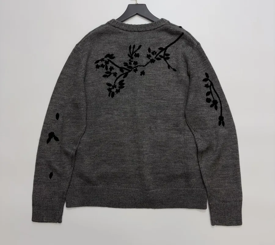 Niche Dark Floral Nostalgic Embroidered Button Cardigan Sweater in Gray and Black, product view 13