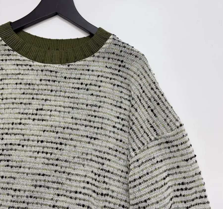 Striped Color-Dotted Knit Loose Pullover Top in Light Gray, product view 02