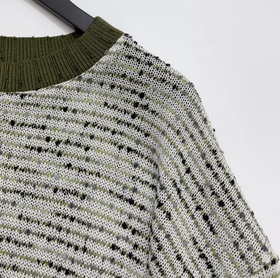 Striped Color-Dotted Knit Loose Pullover Top in Light Gray, product view 03