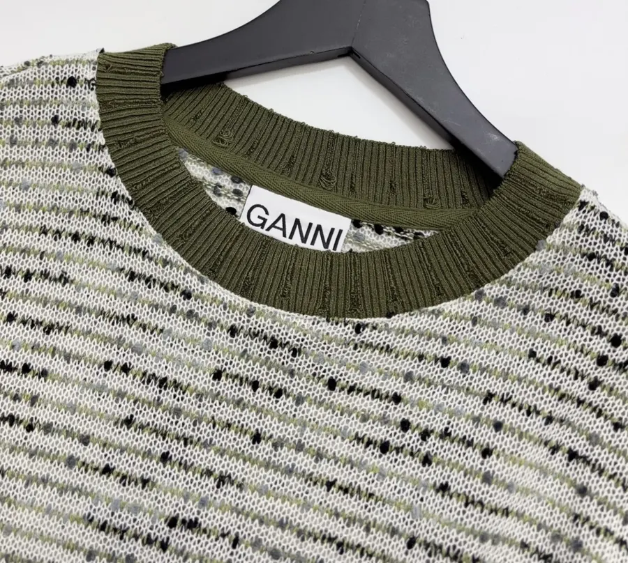 Striped Color-Dotted Knit Loose Pullover Top in Light Gray, product view 04